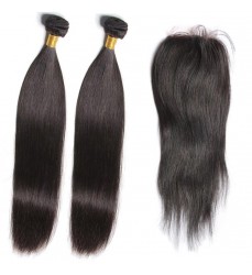 Virgin Brazilian Straight Hair 2 Bundles with Closure for Free Shipping